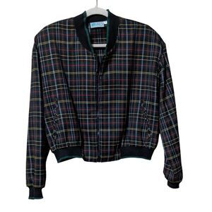 Vintage Lilly's of Beverly Hills bomber jacket medium plaid cropped shoulder pad